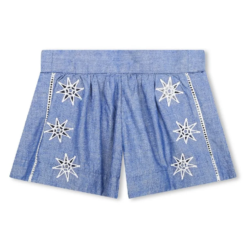 Blue Star Embroidered Chambray Shorts