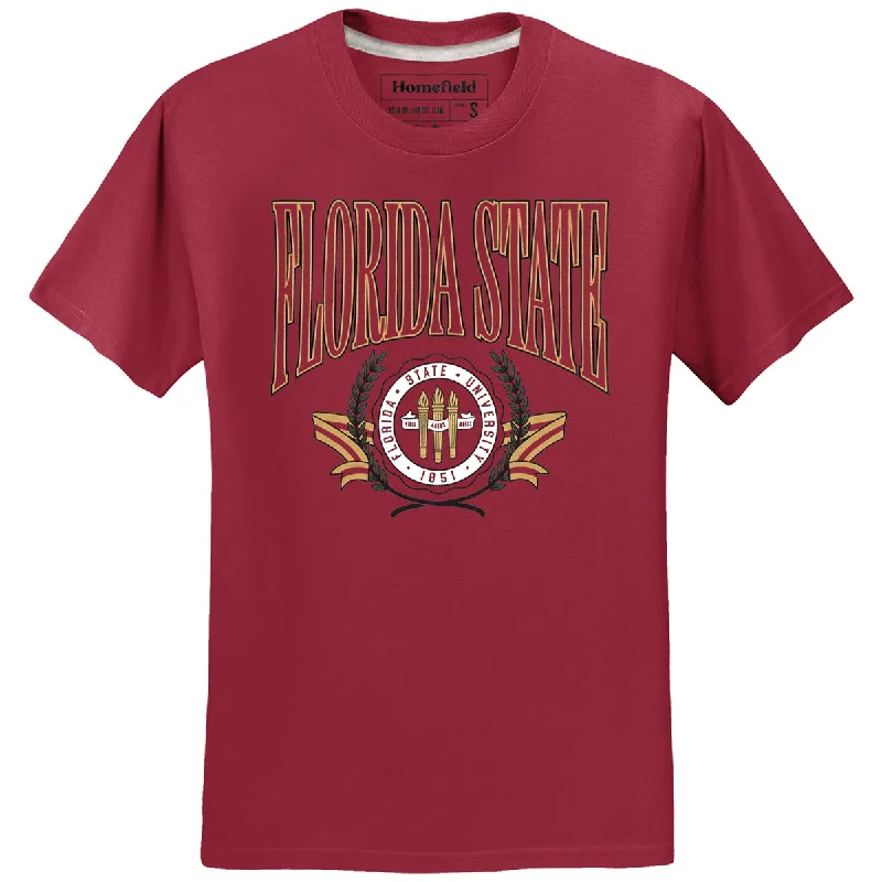 Homefield Adult/Unisex Vault Florida State Seal Design Short Sleeve T-shirt - Crimson