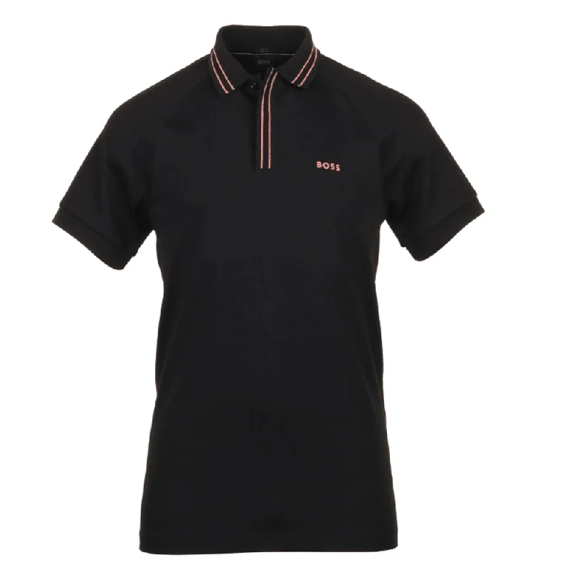 Hugo Boss Men's Paule 2 Slim Fit Cotton Polo T-Shirt w/ Pink Stripes, Black