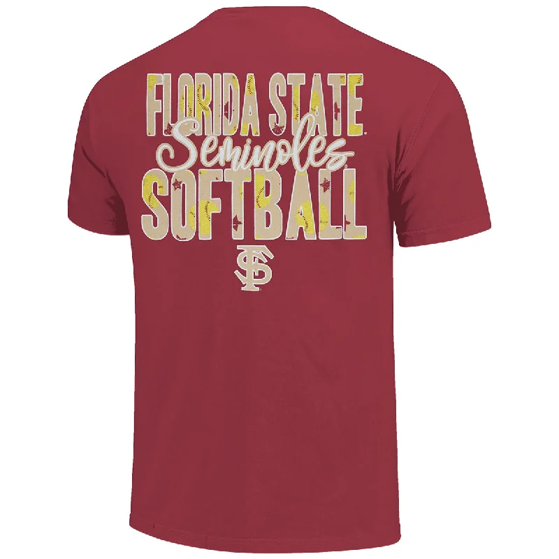 Image One Men's/Unisex Interlocking FS/Florida State Softball Design Short Sleeve T-shirt - Garnet