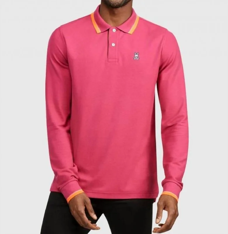 Long Sleeve Tipped Polo In Cranberry