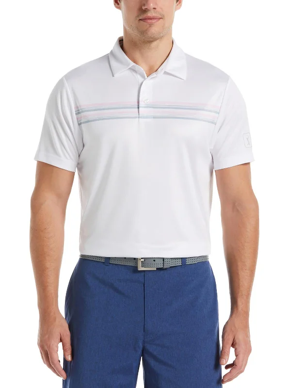 Mens Striped Moisture Wicking Polo