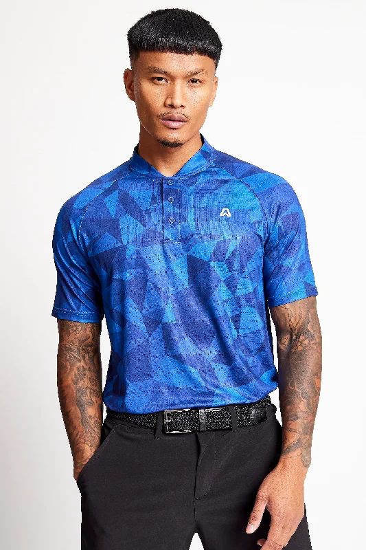 Slim Fit Printed Grandad Polo  - Ace Navy