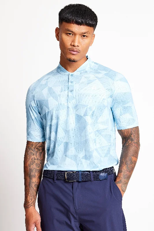 Slim Fit Printed Grandad Polo  - Baby Blue