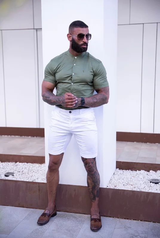 Father Sons Super Slim Luxe Ultra Stretch Khaki Short Sleeve with Grandad Collar -  FS781