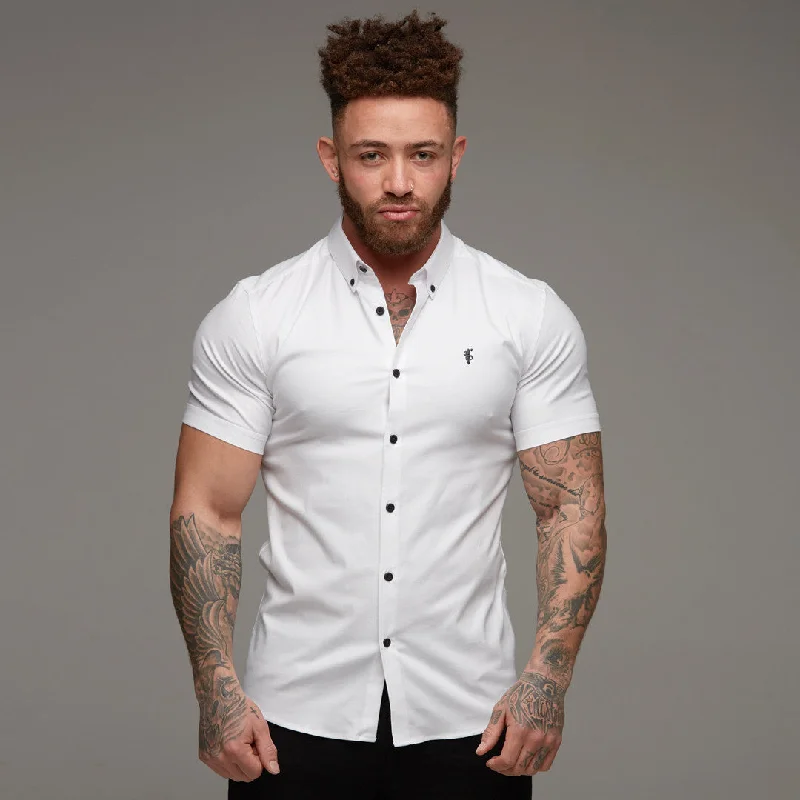 Father Sons Super Slim Stretch Classic Oxford White Short Sleeve - FS301