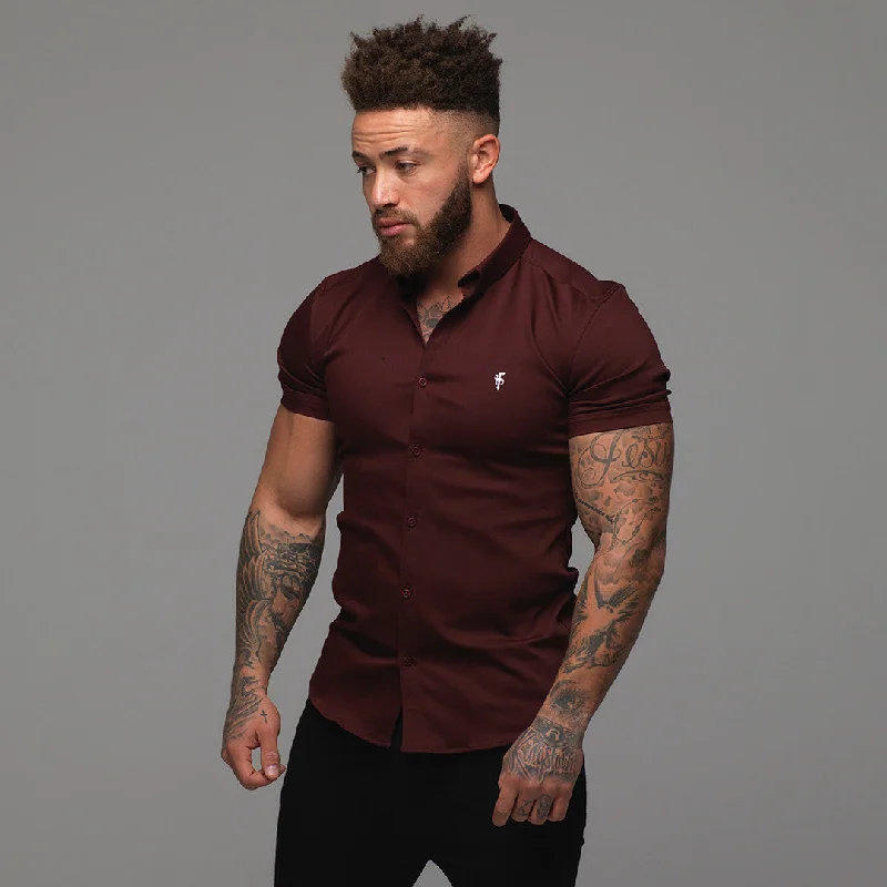 Father Sons Super Slim Stretch Burgundy Denim Short Sleeve - FS204