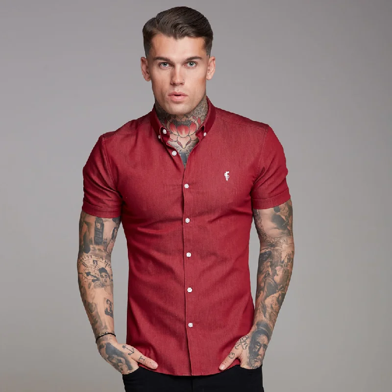 Father Sons Super Slim Stretch Oxblood Denim Short Sleeve - FS340